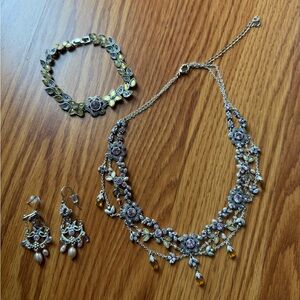 Liz Claiborne Matching Jewelry Set Choker Necklace Earrings Bracelet Silver